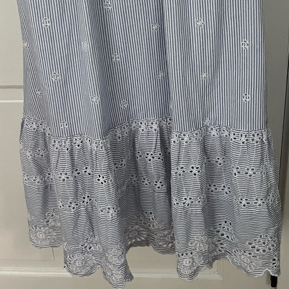 Japna 100% Cotton Blue White Pinstriped Eyelet Ruffle Maxi Dress S Cottagecore - Picture 8 of 13
